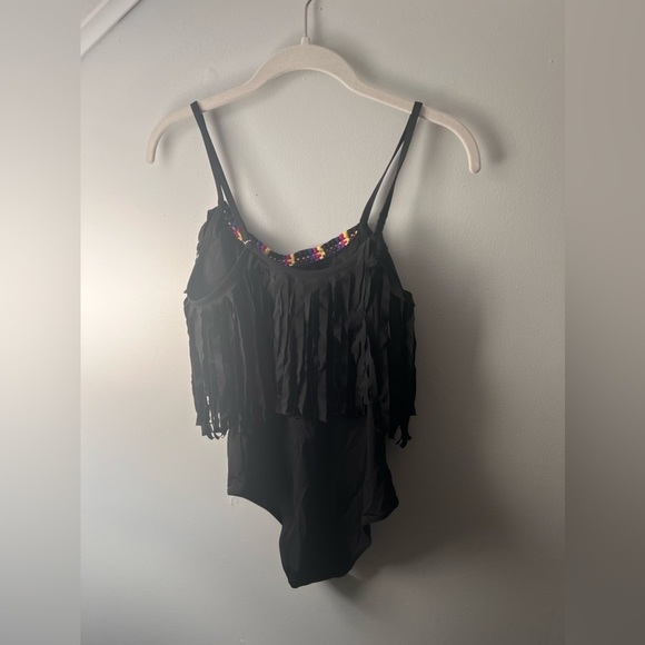 & Other Stores women’s size 8 black one piece swimsuit with rainbow fringe - Picture 6 of 9